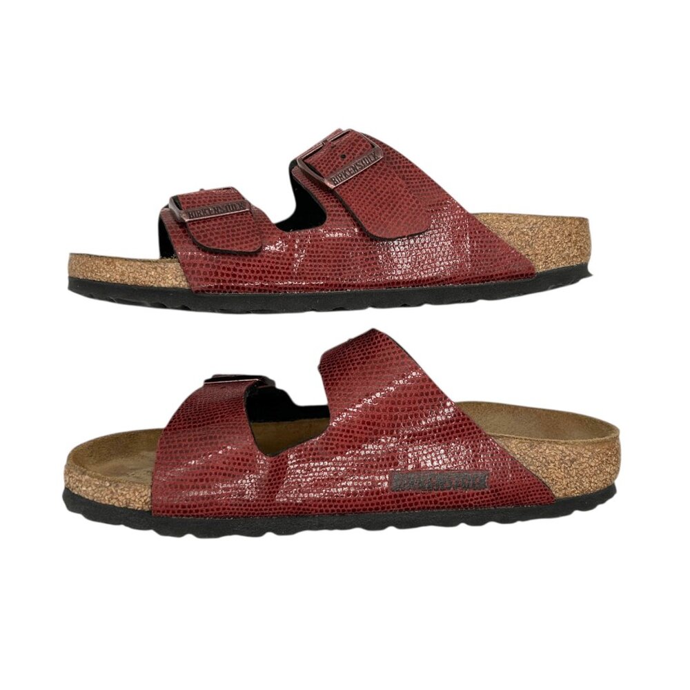 Birkenstock Arizona Birko-Flor Maroon Snake Pattern 2 Straps Slide Sandals 36 - Picture 6 of 15